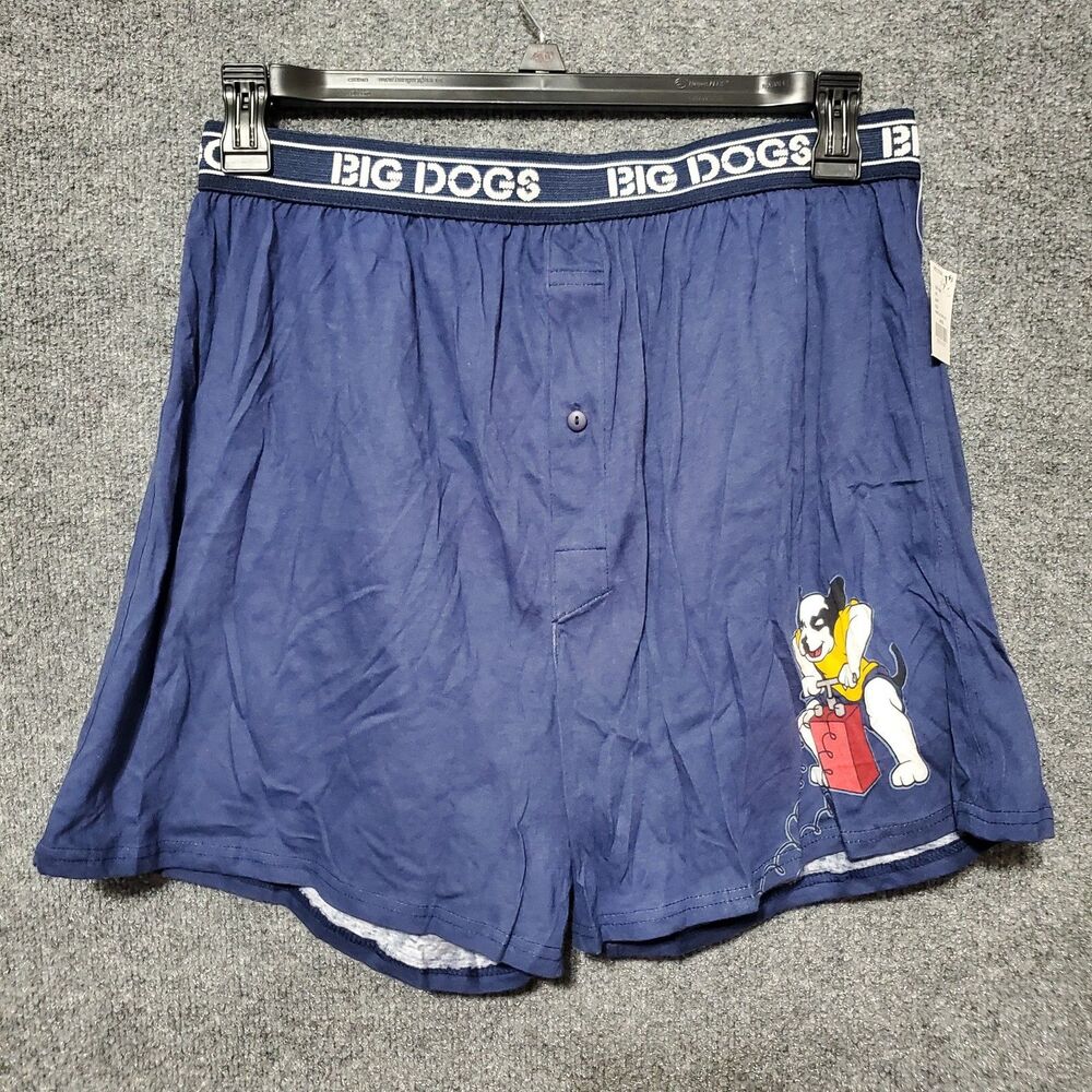 Big Dogs Mens XL Boxer Short Navy Fire In The Hole Flames Retro Cotton Boxers